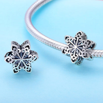 S925 เงินสเตอร์ลิงเกล็ดหิมะฤดูหนาวลูกปัด DIY สร้อยข้อมือสร้อยคออุปกรณ์เสริม, Silver, Rose Gold