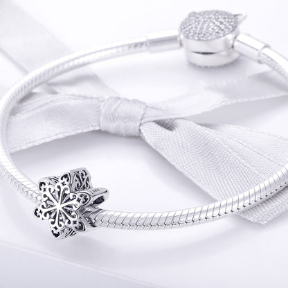 S925 เงินสเตอร์ลิงเกล็ดหิมะฤดูหนาวลูกปัด DIY สร้อยข้อมือสร้อยคออุปกรณ์เสริม, Silver, Rose Gold