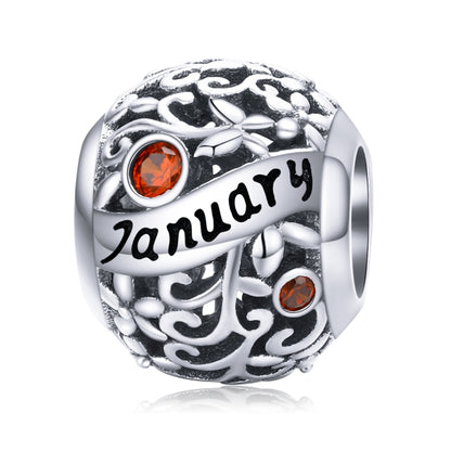 S925 เงินสเตอร์ลิง 12 Birthstone DIY สร้อยข้อมือสร้อยคออุปกรณ์เสริม, January, February, March, April, May, June, July, August, September, October, November, December