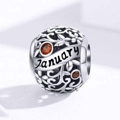 S925 เงินสเตอร์ลิง 12 Birthstone DIY สร้อยข้อมือสร้อยคออุปกรณ์เสริม, January, February, March, April, May, June, July, August, September, October, November, December