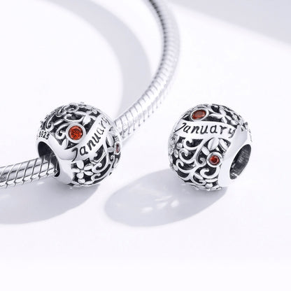 S925 เงินสเตอร์ลิง 12 Birthstone DIY สร้อยข้อมือสร้อยคออุปกรณ์เสริม, January, February, March, April, May, June, July, August, September, October, November, December
