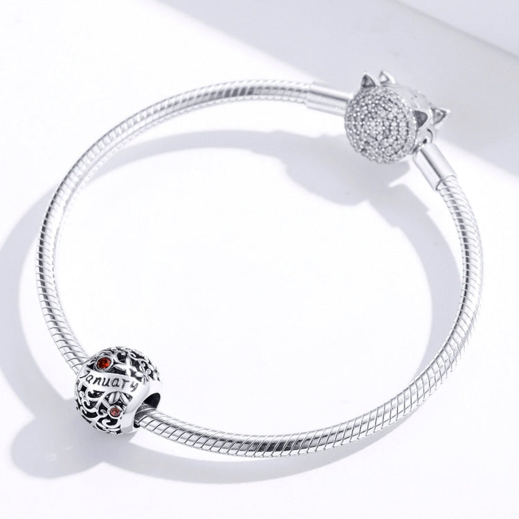 S925 เงินสเตอร์ลิง 12 Birthstone DIY สร้อยข้อมือสร้อยคออุปกรณ์เสริม, January, February, March, April, May, June, July, August, September, October, November, December