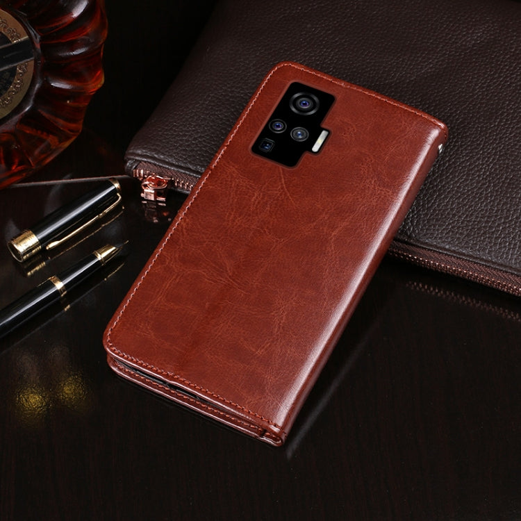 idewei Crazy Horse Texture ซองหนังพลิกแนวนอนพร้อมตัวยึดและช่องเสียบการ์ดและกระเป๋าสตางค์, For Vivo X50 Pro