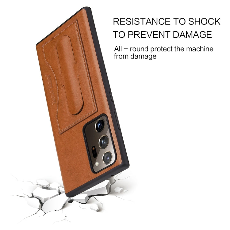ซองหนังป้องกัน Fierre Shann เต็มรูปแบบพร้อมตัวยึดและช่องเสียบการ์ด, For Galaxy Note20 Ultra