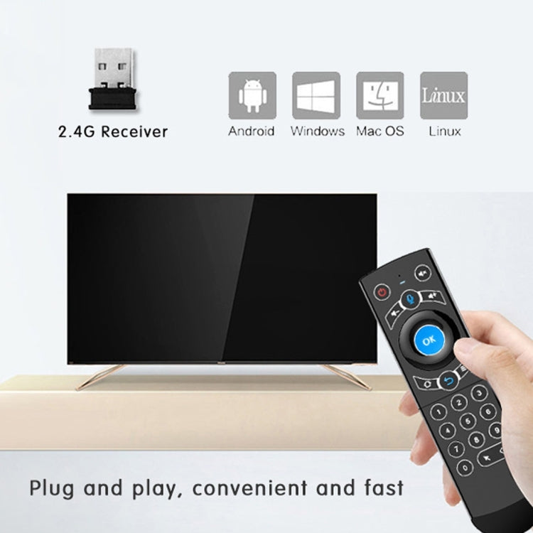 G21 2.4GHz Fly Air Mouse ไฟ LED คีย์บอร์ดไร้สายรีโมทคอนโทรลพร้อม Gyroscope สำหรับ Android TV Box / PC รองรับเสียงอัจฉริยะ, Orange