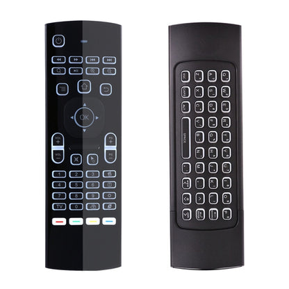 MX3 2.4GHz Fly Air Mouse คีย์บอร์ดไร้สายแบ็คไลท์ LED รีโมทคอนโทรลพร้อม Gyroscope สำหรับ Android TV Box / PC