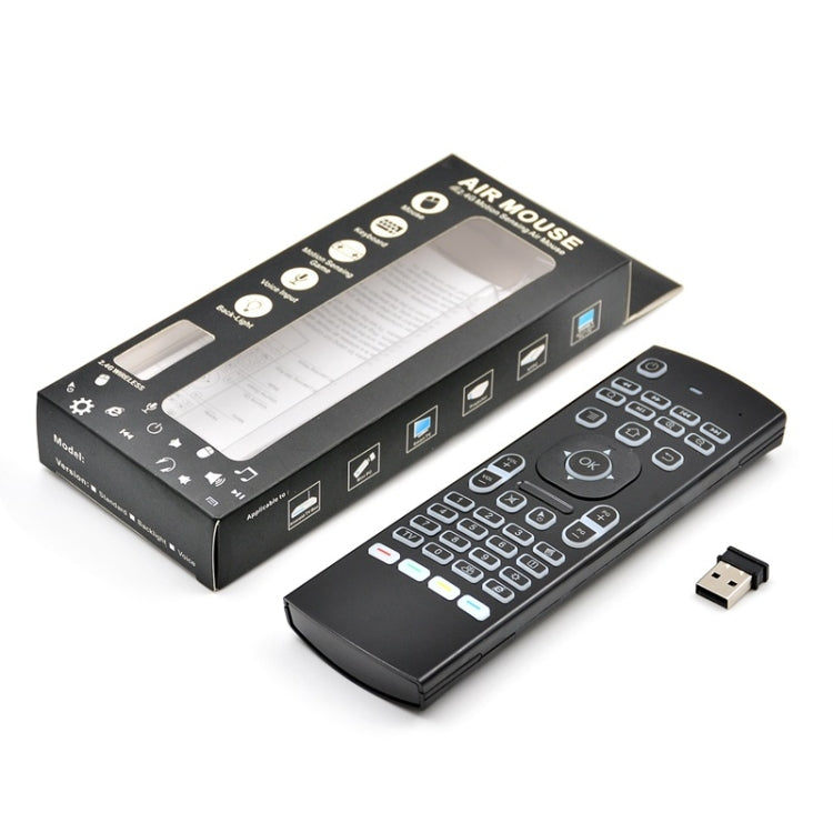 MX3 2.4GHz Fly Air Mouse คีย์บอร์ดไร้สายแบ็คไลท์ LED รีโมทคอนโทรลพร้อม Gyroscope สำหรับ Android TV Box / PC
