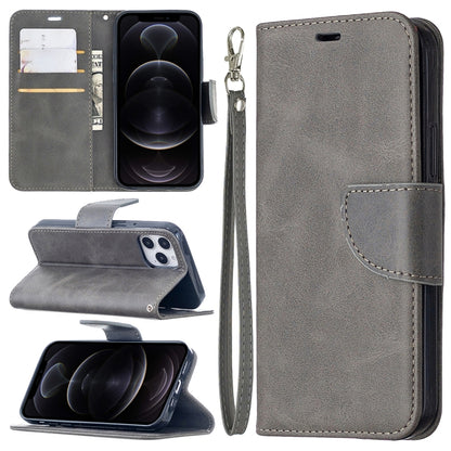 Retro Lambskin Texture ซองหนัง PU พลิกแนวนอนสีบริสุทธิ์สำหรับ iPhone 11 พร้อมตัวยึดและช่องเสียบการ์ดและกระเป๋าสตางค์และเชือกเส้นเล็ก, For iPhone 12 / 12 Pro
