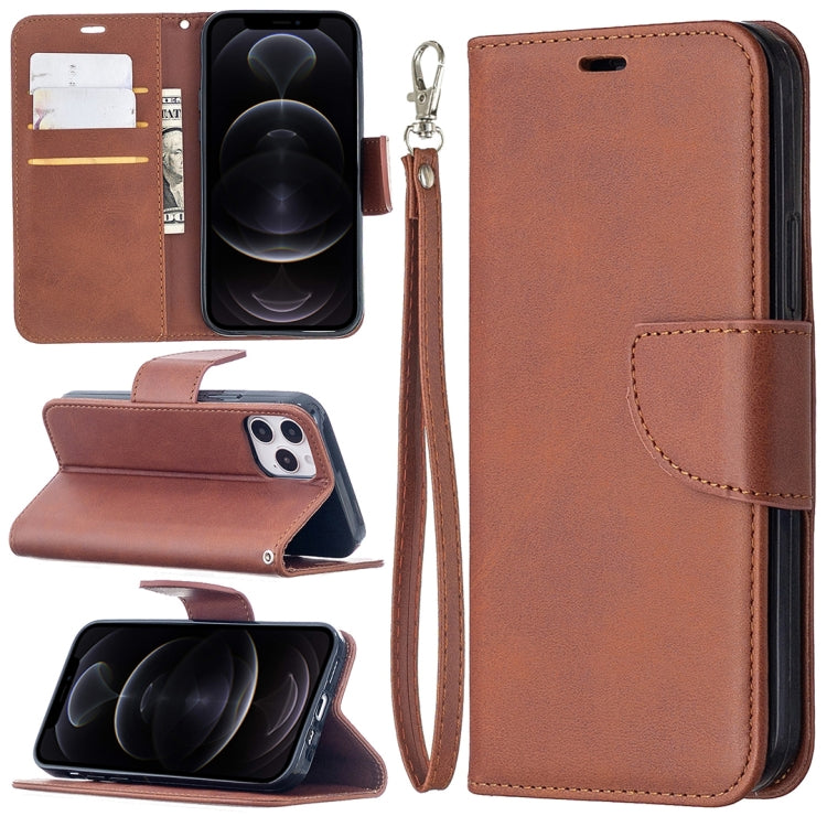 Retro Lambskin Texture ซองหนัง PU พลิกแนวนอนสีบริสุทธิ์สำหรับ iPhone 11 พร้อมตัวยึดและช่องเสียบการ์ดและกระเป๋าสตางค์และเชือกเส้นเล็ก, For iPhone 12 / 12 Pro