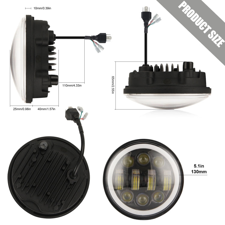 EagleVision DC9-30V 35W 6000K 4000LM 5.75 นิ้วรอบรถจักรยานยนต์ 6LEDs ไฟหน้า Angel Eye สำหรับ Harley-Davidson, 6LEDs