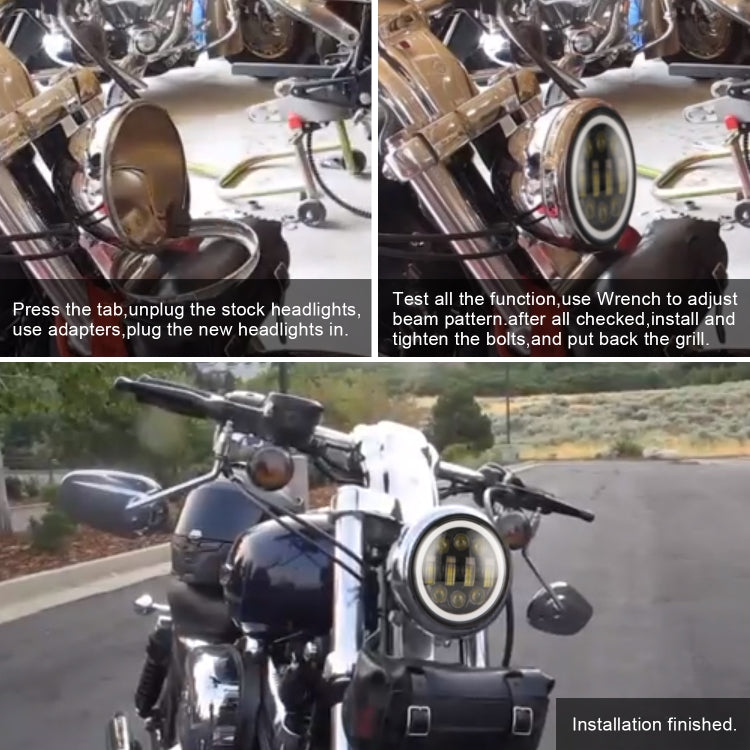 EagleVision DC9-30V 35W 6000K 4000LM 5.75 นิ้วรอบรถจักรยานยนต์ 6LEDs ไฟหน้า Angel Eye สำหรับ Harley-Davidson, 6LEDs