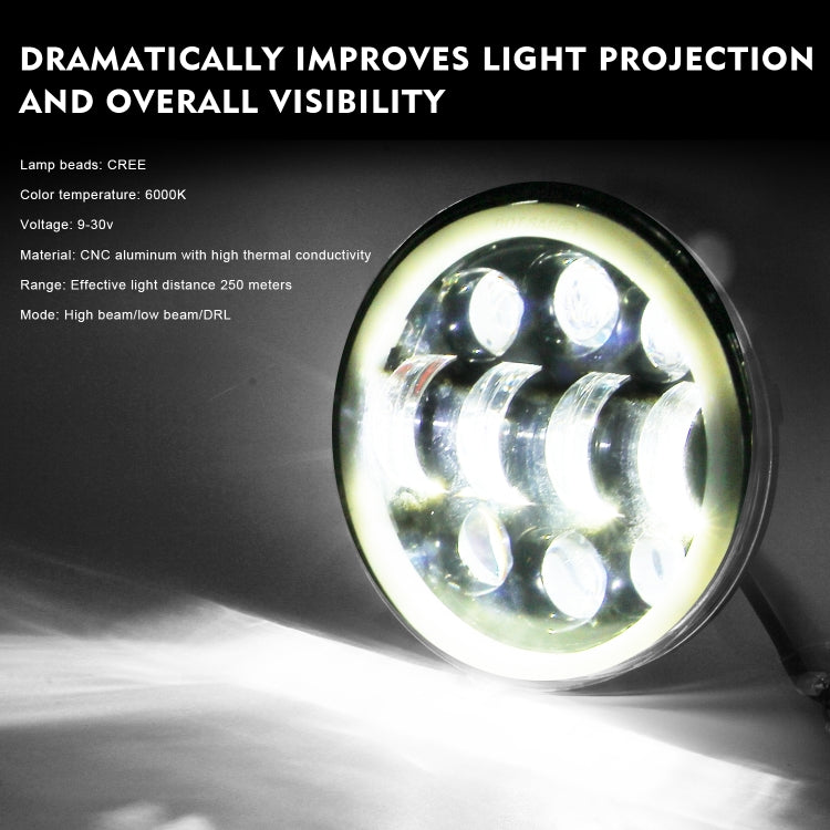 EagleVision DC9-30V 35W 6000K 4000LM 5.75 นิ้วรอบรถจักรยานยนต์ 6LEDs ไฟหน้า Angel Eye สำหรับ Harley-Davidson, 6LEDs