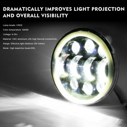 EagleVision DC9-30V 35W 6000K 4000LM 5.75 นิ้วรอบรถจักรยานยนต์ 6LEDs ไฟหน้า Angel Eye สำหรับ Harley-Davidson, 6LEDs