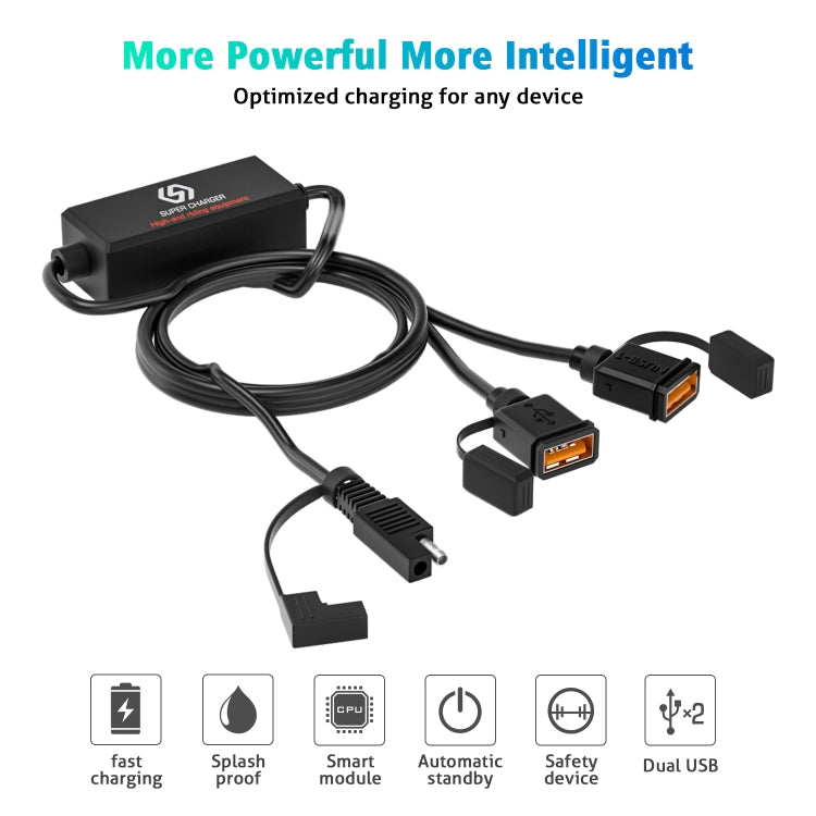 WUPP CS-1186A1 รถจักรยานยนต์ SAE Dual USB Fast Charger Charger, CS-1186A1