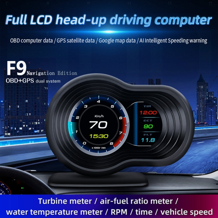 F9 OBD2 + โหมด GPS รถ HUD Head-up Display ความเร็ว/อุณหภูมิน้ำ/จอแสดงผลแรงดันไฟฟ้า, F9 OBD2 GPS