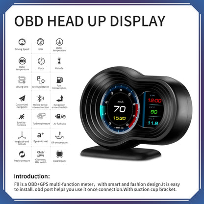 F9 OBD2 + โหมด GPS รถ HUD Head-up Display ความเร็ว/อุณหภูมิน้ำ/จอแสดงผลแรงดันไฟฟ้า, F9 OBD2 GPS