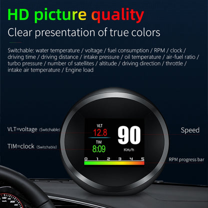 P11 OBD2 + โหมด GPS จอแสดงผลรถยนต์ HUD Head-up อุณหภูมิน้ำ / ความเร็วรถ / แรงดันไฟฟ้า / จอแสดงผลการสิ้นเปลืองน้ำมันเชื้อเพลิง, สัญญาณเตือนความเร็ว, P11