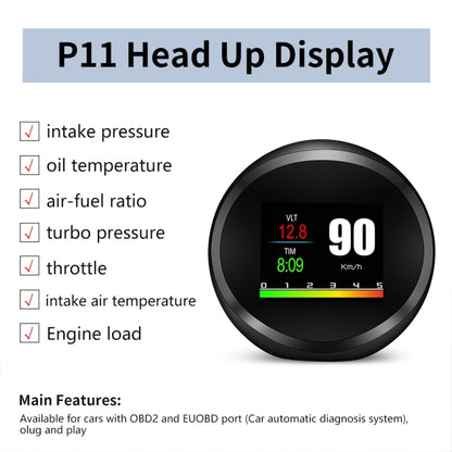 P11 OBD2 + โหมด GPS จอแสดงผลรถยนต์ HUD Head-up อุณหภูมิน้ำ / ความเร็วรถ / แรงดันไฟฟ้า / จอแสดงผลการสิ้นเปลืองน้ำมันเชื้อเพลิง, สัญญาณเตือนความเร็ว, P11