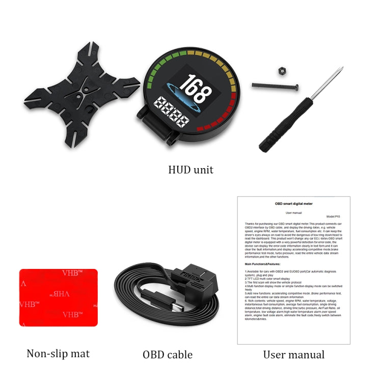 P15 OBD2 รถ HUD Head-up Display อุณหภูมิน้ำ / ความเร็วรถ / แรงดันไฟฟ้า, P15