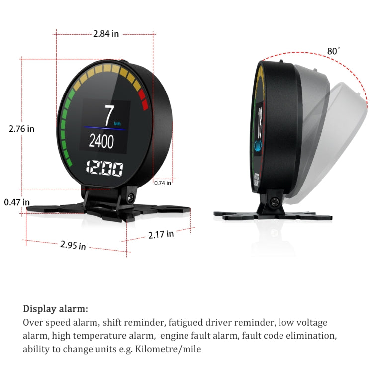 P15 OBD2 รถ HUD Head-up Display อุณหภูมิน้ำ / ความเร็วรถ / แรงดันไฟฟ้า, P15