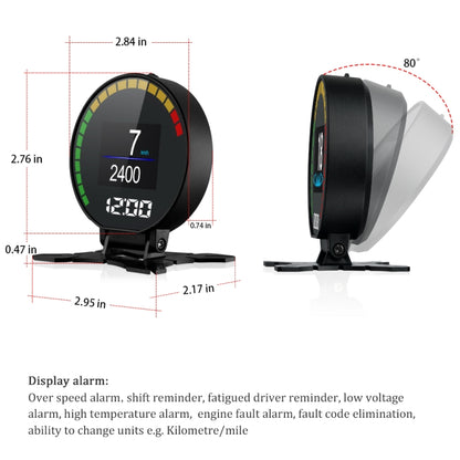 P15 OBD2 รถ HUD Head-up Display อุณหภูมิน้ำ / ความเร็วรถ / แรงดันไฟฟ้า, P15