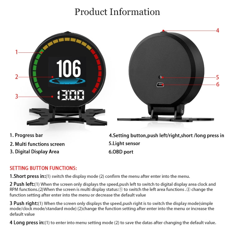 P15 OBD2 รถ HUD Head-up Display อุณหภูมิน้ำ / ความเร็วรถ / แรงดันไฟฟ้า, P15