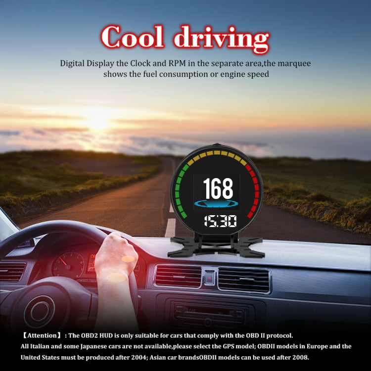 P15 OBD2 รถ HUD Head-up Display อุณหภูมิน้ำ / ความเร็วรถ / แรงดันไฟฟ้า, P15