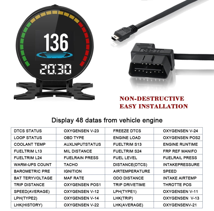 P15 OBD2 รถ HUD Head-up Display อุณหภูมิน้ำ / ความเร็วรถ / แรงดันไฟฟ้า, P15