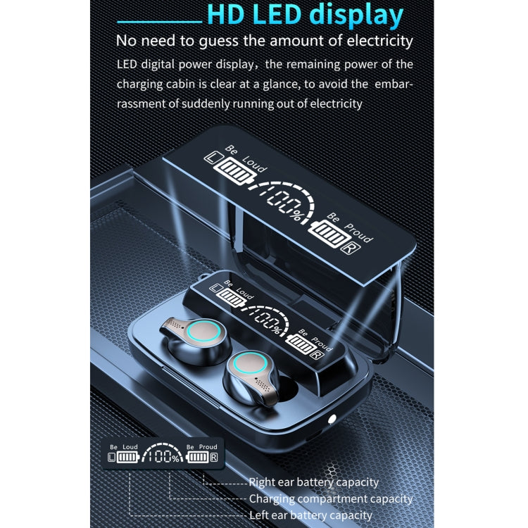 M18 บลูทูธ 5.1 จอแสดงผล LED กันน้ำไร้สาย Bluetooth หูฟังพร้อมกล่องชาร์จ, M18