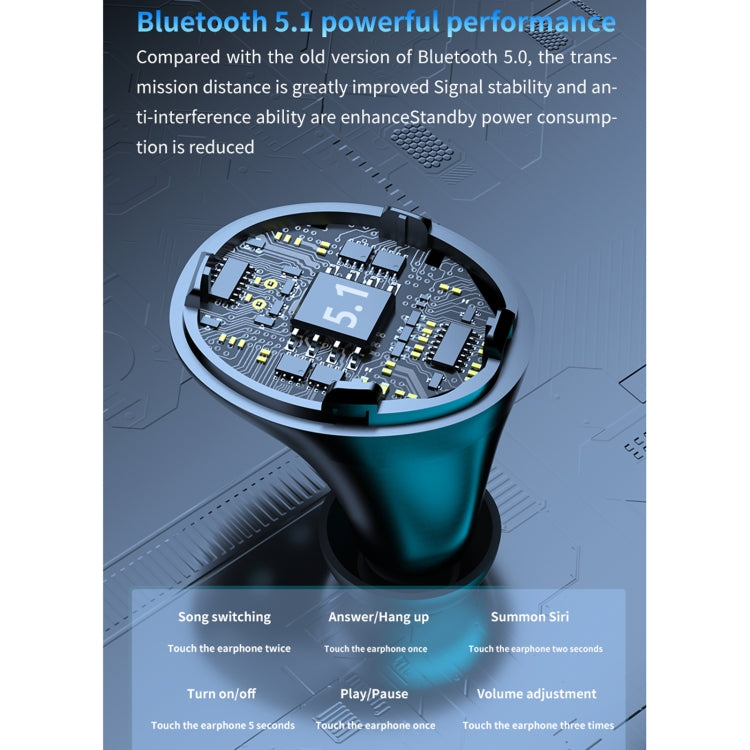 M18 บลูทูธ 5.1 จอแสดงผล LED กันน้ำไร้สาย Bluetooth หูฟังพร้อมกล่องชาร์จ, M18