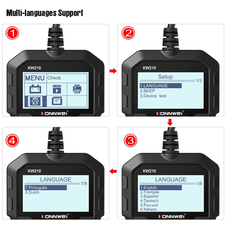 KONNWEI KW210 รถแบตเตอรี่ทดสอบแบตเตอรี่ความจุความต้านทานแบตเตอรี่เครื่องตรวจจับ, KW210