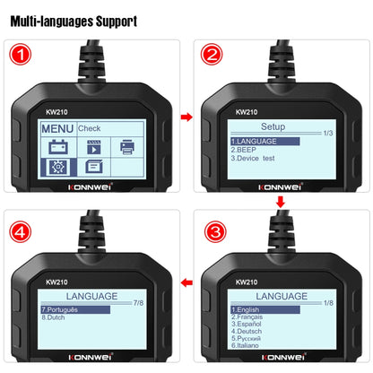 KONNWEI KW210 รถแบตเตอรี่ทดสอบแบตเตอรี่ความจุความต้านทานแบตเตอรี่เครื่องตรวจจับ, KW210