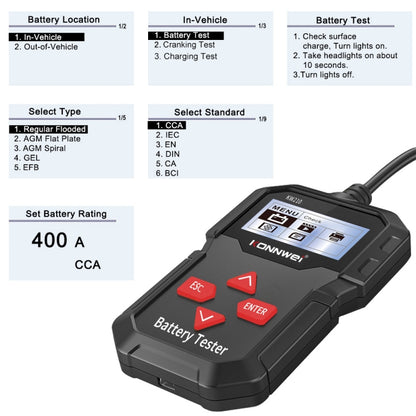 KONNWEI KW210 รถแบตเตอรี่ทดสอบแบตเตอรี่ความจุความต้านทานแบตเตอรี่เครื่องตรวจจับ, KW210