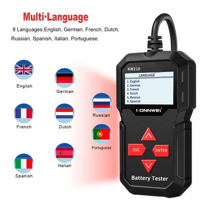 KONNWEI KW210 รถแบตเตอรี่ทดสอบแบตเตอรี่ความจุความต้านทานแบตเตอรี่เครื่องตรวจจับ, KW210