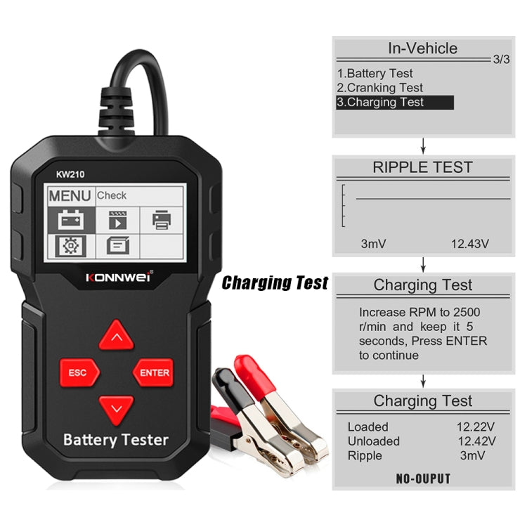 KONNWEI KW210 รถแบตเตอรี่ทดสอบแบตเตอรี่ความจุความต้านทานแบตเตอรี่เครื่องตรวจจับ, KW210