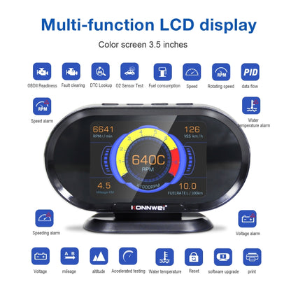 KONNWEI KW206 2 in 1 OBDII / EOBD12V เครื่องสแกนข้อบกพร่องในรถยนต์ + จอ LCD ขนาด 3.5 นิ้ว, KW206