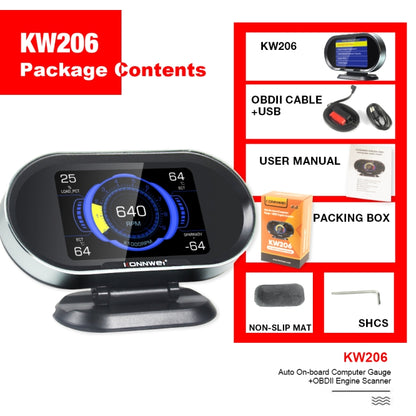 KONNWEI KW206 2 in 1 OBDII / EOBD12V เครื่องสแกนข้อบกพร่องในรถยนต์ + จอ LCD ขนาด 3.5 นิ้ว, KW206