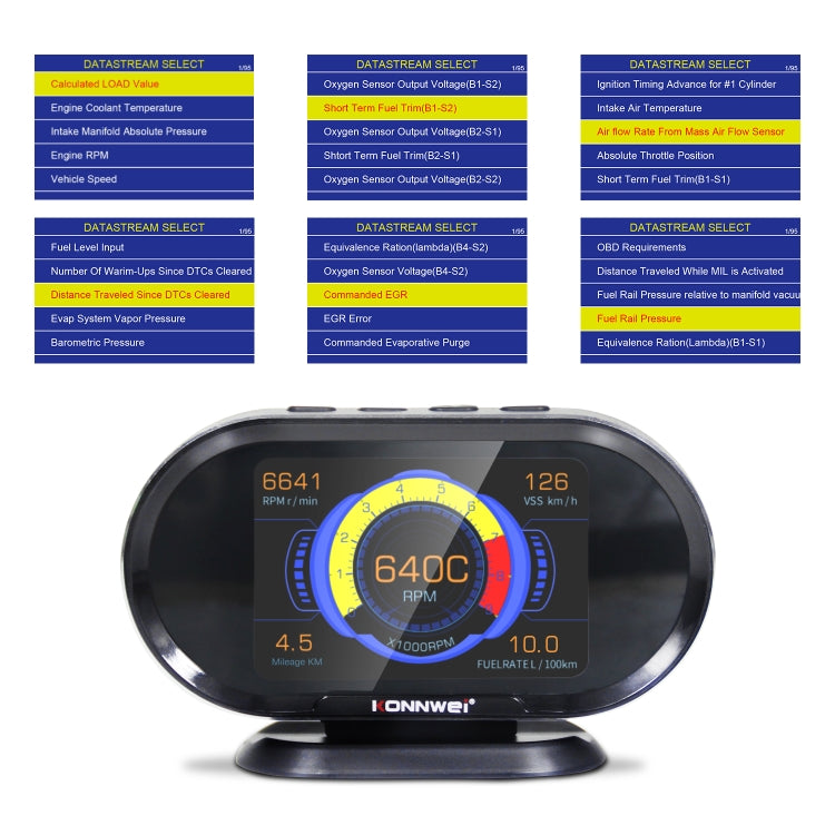 KONNWEI KW206 2 in 1 OBDII / EOBD12V เครื่องสแกนข้อบกพร่องในรถยนต์ + จอ LCD ขนาด 3.5 นิ้ว, KW206