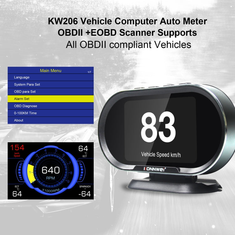 KONNWEI KW206 2 in 1 OBDII / EOBD12V เครื่องสแกนข้อบกพร่องในรถยนต์ + จอ LCD ขนาด 3.5 นิ้ว, KW206