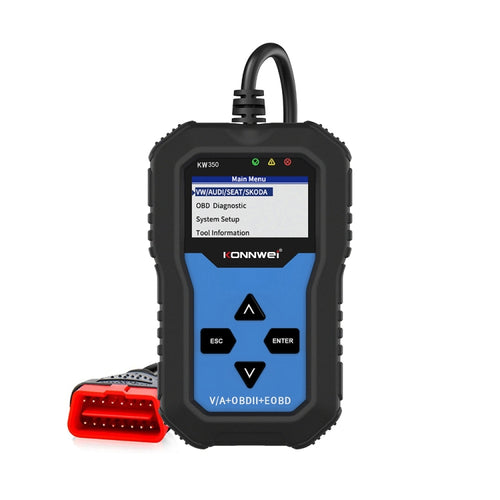 KONNWEI KW350 OBDII 12V Car Diagnostics เครื่องสแกนเนอร์ 2 นิ้วสีดำและสีขาวจอแสดงผล V007 สำหรับ Audi/ Volkswagen, KW350