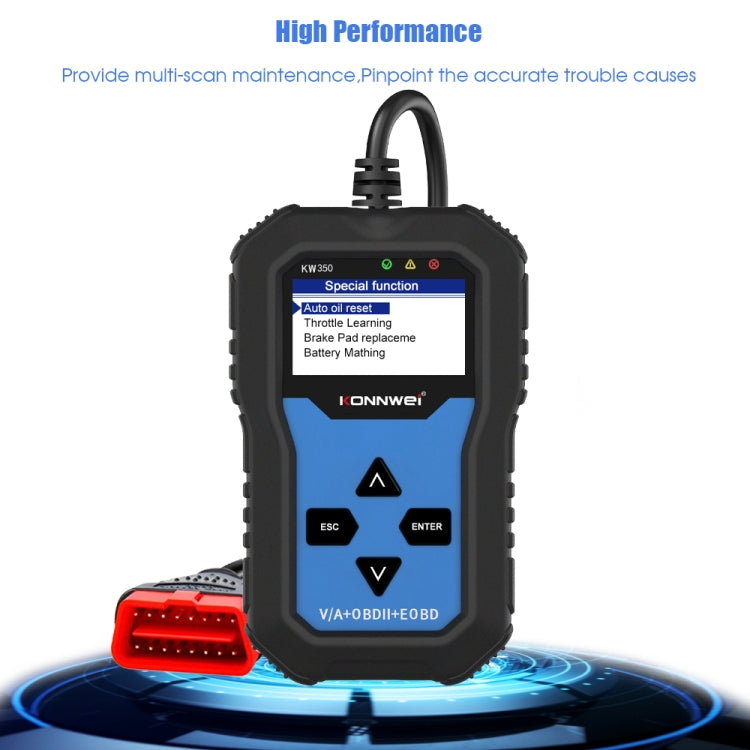 KONNWEI KW350 OBDII 12V Car Diagnostics เครื่องสแกนเนอร์ 2 นิ้วสีดำและสีขาวจอแสดงผล V007 สำหรับ Audi/ Volkswagen, KW350