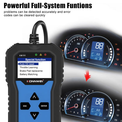 KONNWEI KW350 OBDII 12V Car Diagnostics เครื่องสแกนเนอร์ 2 นิ้วสีดำและสีขาวจอแสดงผล V007 สำหรับ Audi/ Volkswagen, KW350
