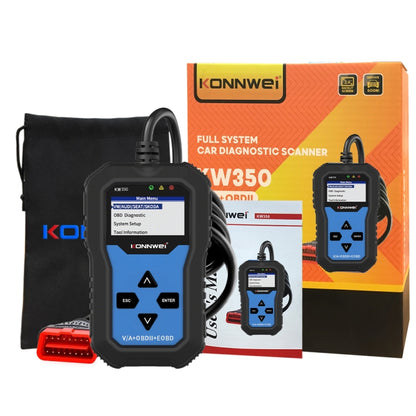 KONNWEI KW350 OBDII 12V Car Diagnostics เครื่องสแกนเนอร์ 2 นิ้วสีดำและสีขาวจอแสดงผล V007 สำหรับ Audi/ Volkswagen, KW350