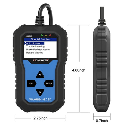 KONNWEI KW350 OBDII 12V Car Diagnostics เครื่องสแกนเนอร์ 2 นิ้วสีดำและสีขาวจอแสดงผล V007 สำหรับ Audi/ Volkswagen, KW350