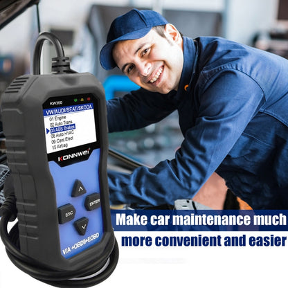 KONNWEI KW350 OBDII 12V Car Diagnostics เครื่องสแกนเนอร์ 2 นิ้วสีดำและสีขาวจอแสดงผล V007 สำหรับ Audi/ Volkswagen, KW350