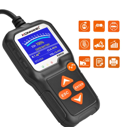 KONNWEI KW650 6V- 12V รถแบตเตอรี่รถจักรยานยนต์เครื่องตัดหญ้าเครื่องตรวจจับ 2.4 นิ้วสีจอแสดงผลและกราฟรูปคลื่น, KW650