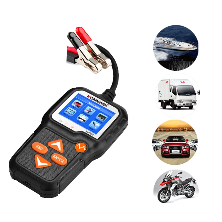 KONNWEI KW650 6V- 12V รถแบตเตอรี่รถจักรยานยนต์เครื่องตัดหญ้าเครื่องตรวจจับ 2.4 นิ้วสีจอแสดงผลและกราฟรูปคลื่น, KW650