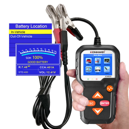 KONNWEI KW650 6V- 12V รถแบตเตอรี่รถจักรยานยนต์เครื่องตัดหญ้าเครื่องตรวจจับ 2.4 นิ้วสีจอแสดงผลและกราฟรูปคลื่น, KW650