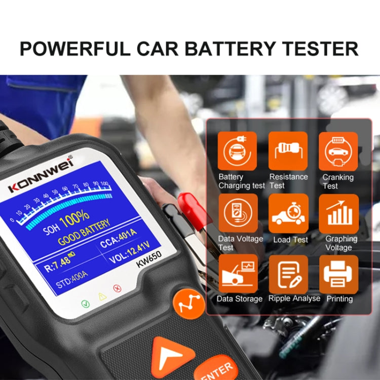 KONNWEI KW650 6V- 12V รถแบตเตอรี่รถจักรยานยนต์เครื่องตัดหญ้าเครื่องตรวจจับ 2.4 นิ้วสีจอแสดงผลและกราฟรูปคลื่น, KW650