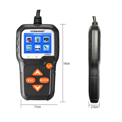 KONNWEI KW650 6V- 12V รถแบตเตอรี่รถจักรยานยนต์เครื่องตัดหญ้าเครื่องตรวจจับ 2.4 นิ้วสีจอแสดงผลและกราฟรูปคลื่น, KW650